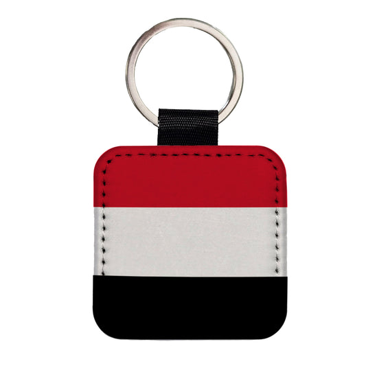 Yemen Country Flag Square Faux Leather Keychain