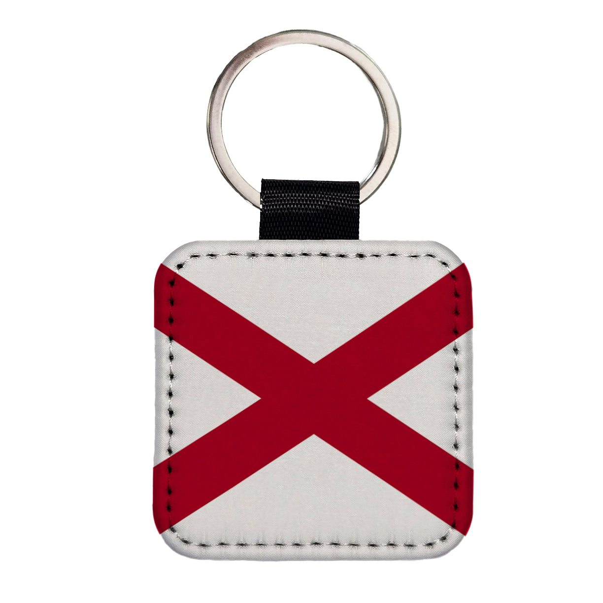 Alabama AL State Flag Square Faux Leather Keychain