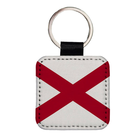 Alabama AL State Flag Square Faux Leather Keychain