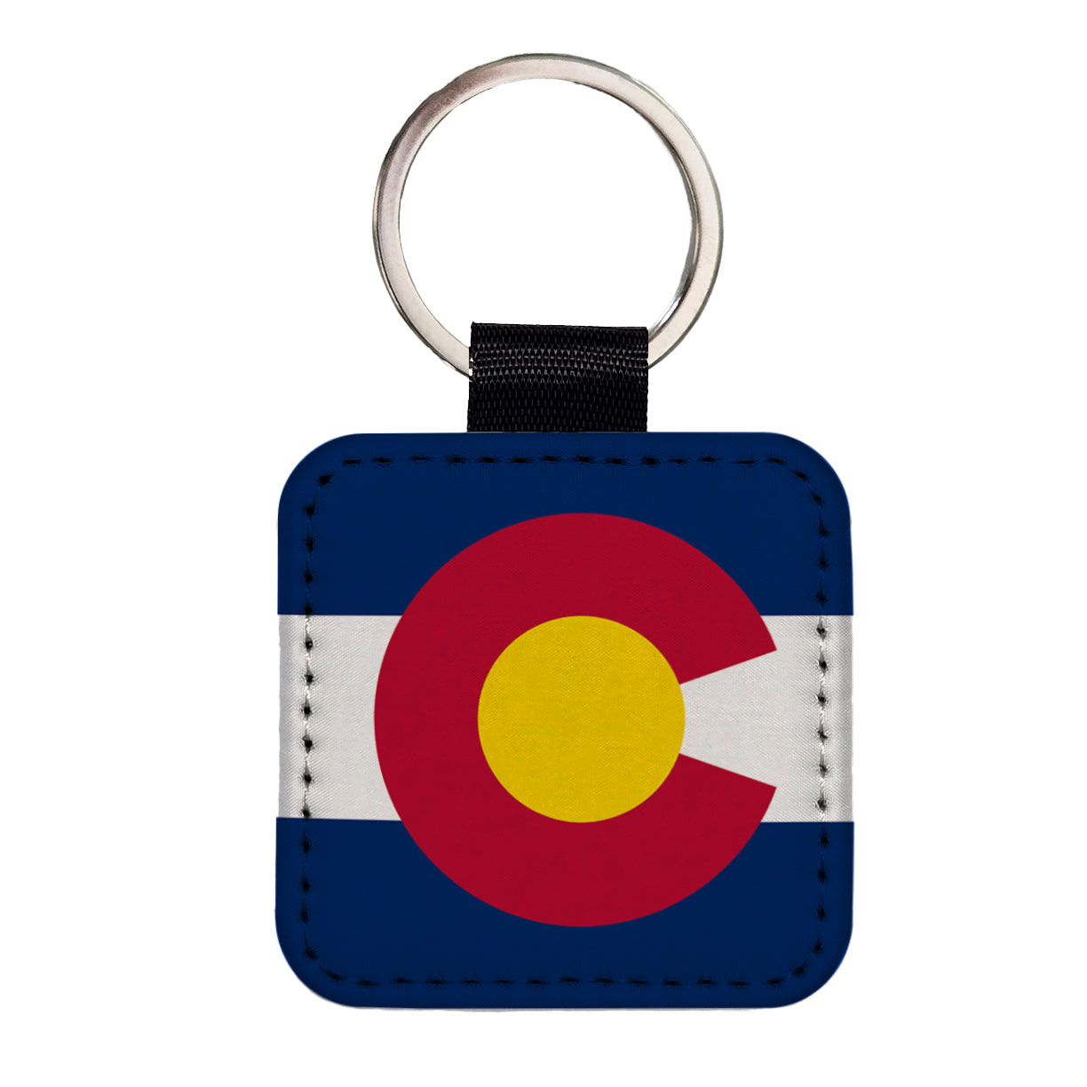 Colorado CO State Flag Square Faux Leather Keychain