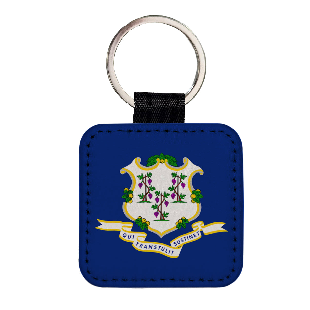 Connecticut CT State Flag Square Faux Leather Keychain