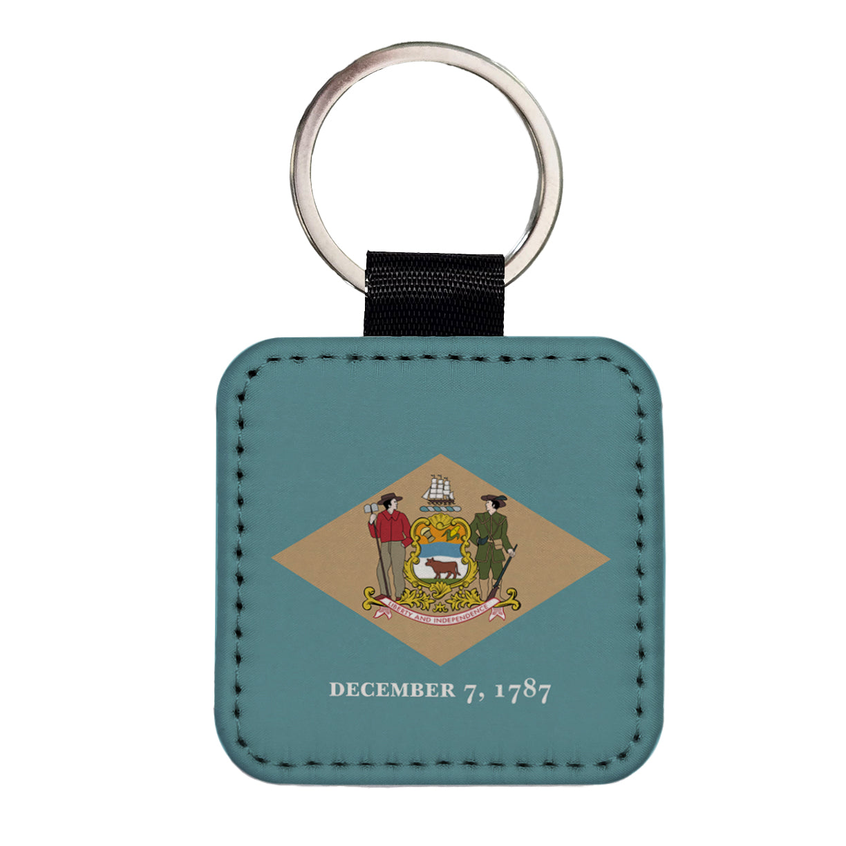 Delaware DE State Flag Square Faux Leather Keychain