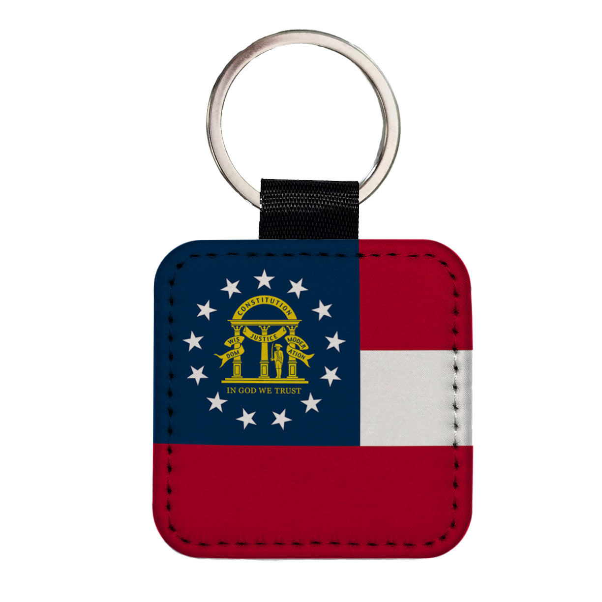 Georgia GA State Flag Square Faux Leather Keychain