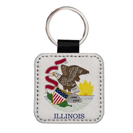 Illinois IL State Flag Square Faux Leather Keychain