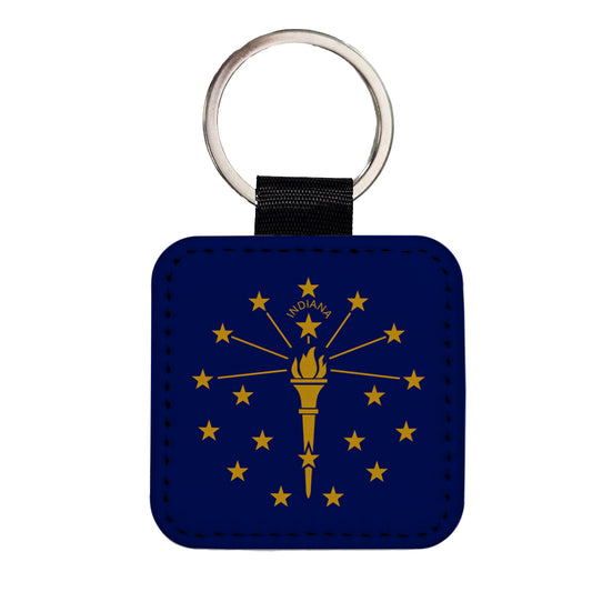 Indiana IN State Flag Square Faux Leather Keychain