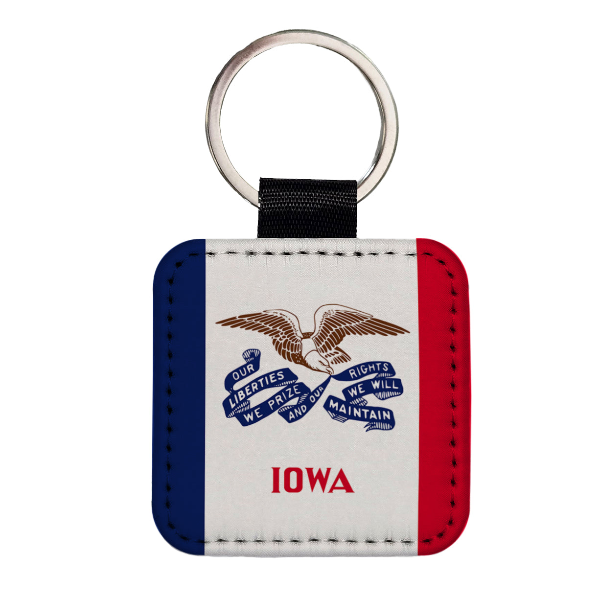 Iowa IA State Flag Square Faux Leather Keychain