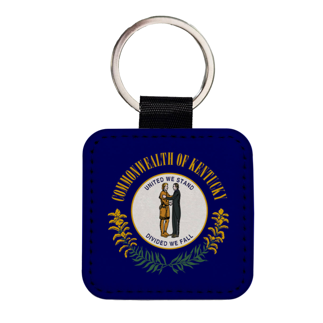 Kentucky KY State Flag Square Faux Leather Keychain