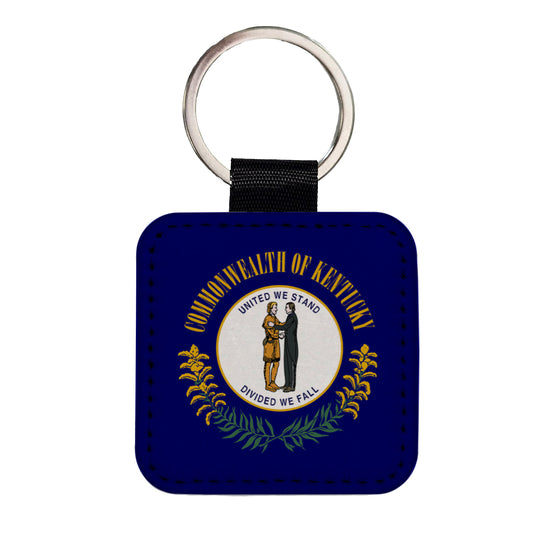 Kentucky KY State Flag Square Faux Leather Keychain
