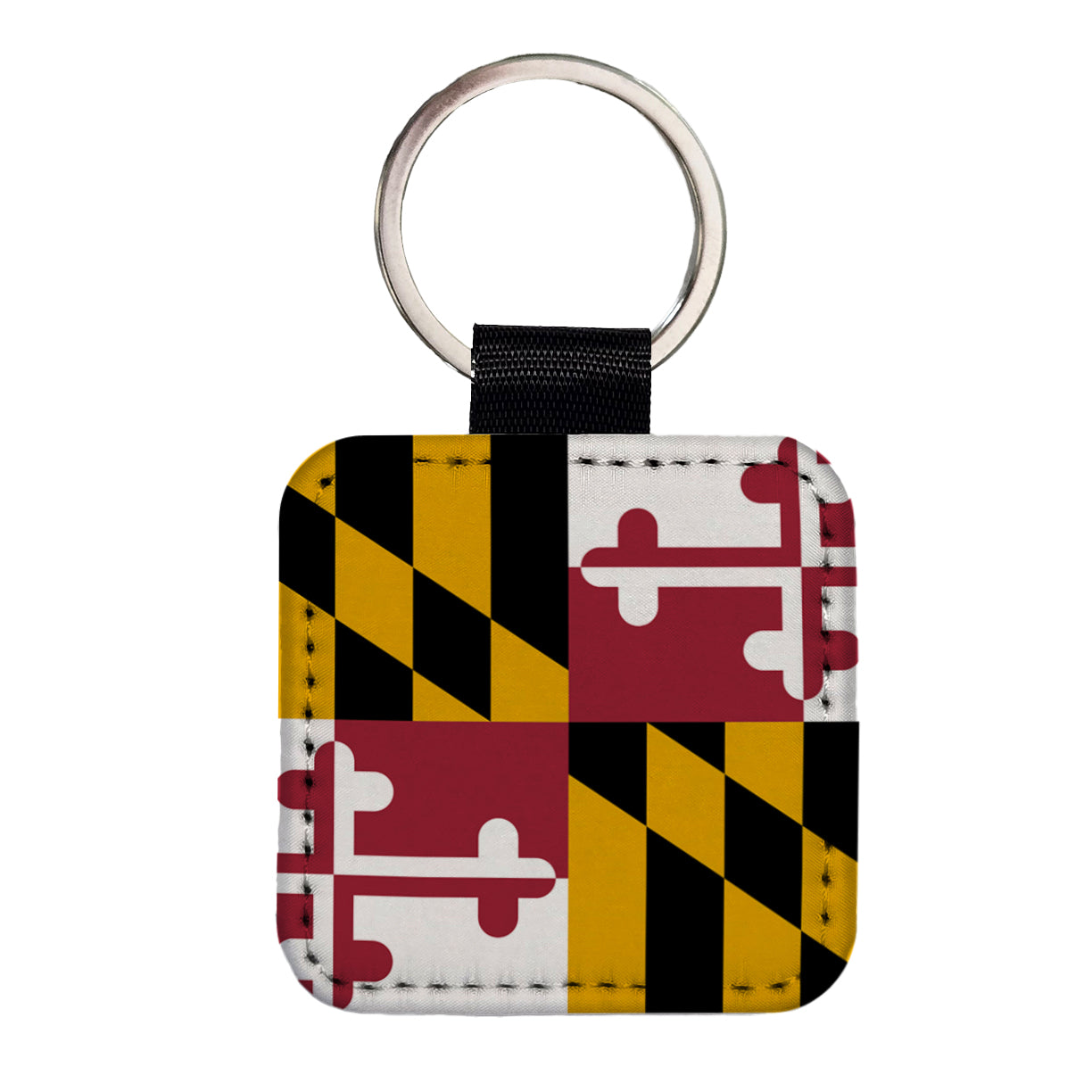 Maryland MD State Flag Square Faux Leather Keychain