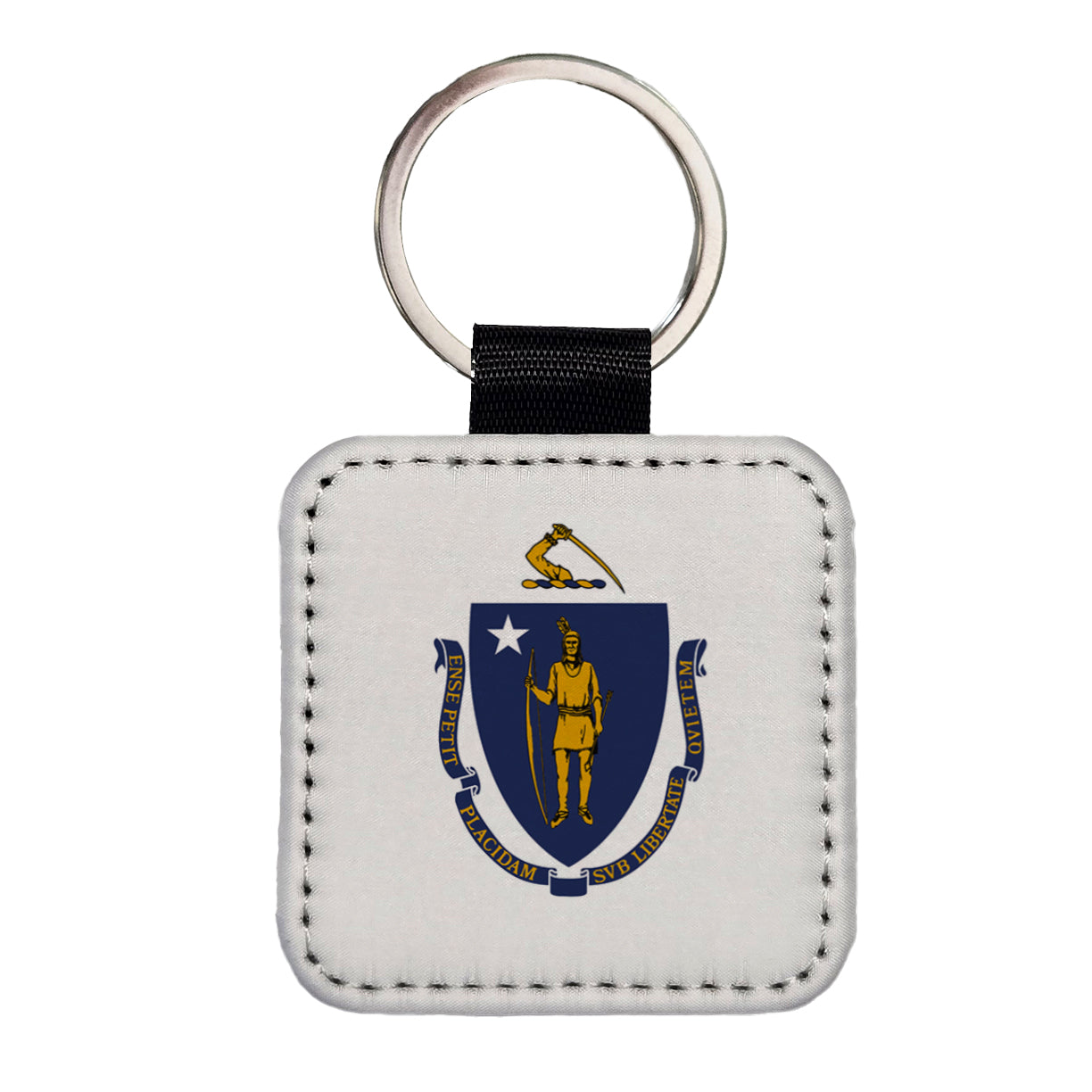 Massachusetts MA State Flag Square Faux Leather Keychain
