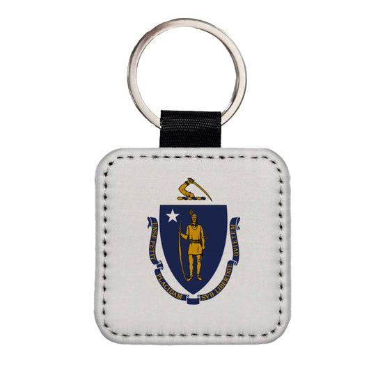 Massachusetts MA State Flag Square Faux Leather Keychain