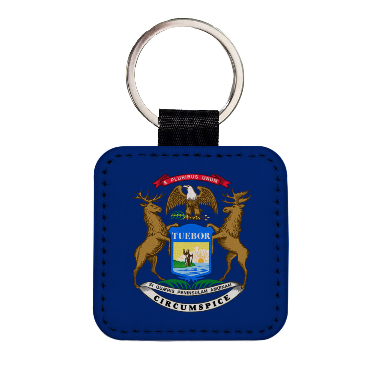 Michigan MI State Flag Square Faux Leather Keychain