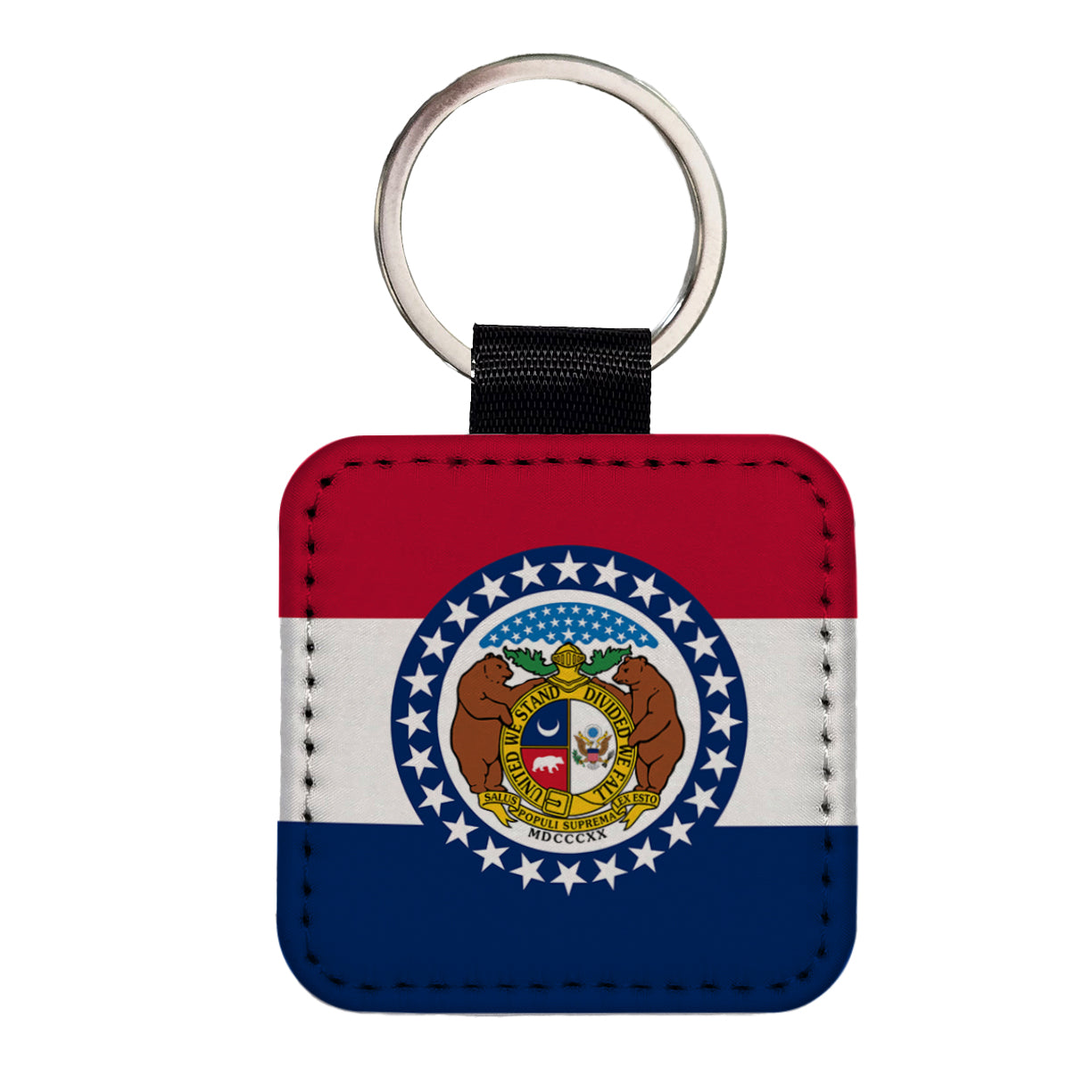 Missouri MO State Flag Square Faux Leather Keychain