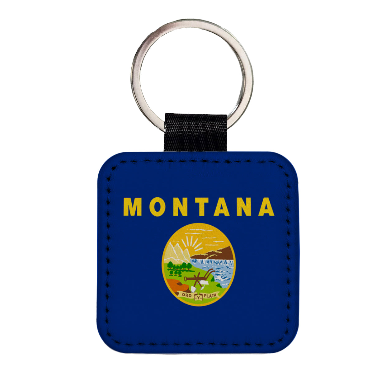 Montana MT State Flag Square Faux Leather Keychain
