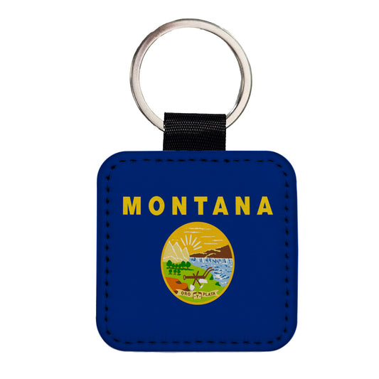 Montana MT State Flag Square Faux Leather Keychain