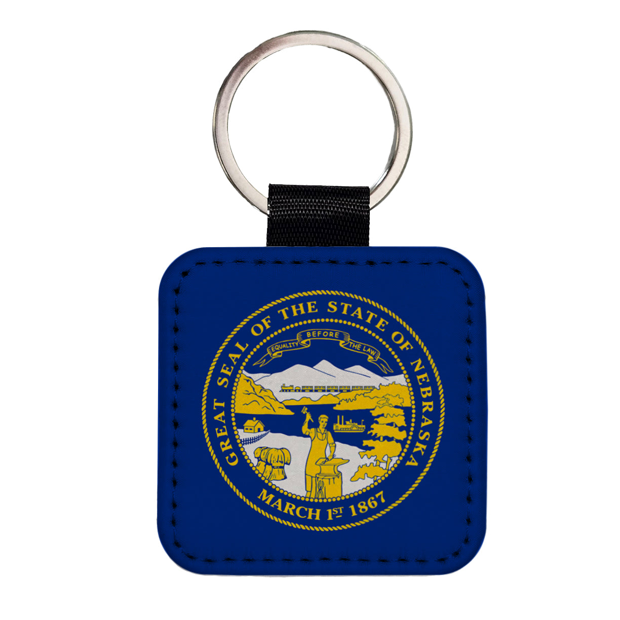 Nebraska NE State Flag Square Faux Leather Keychain