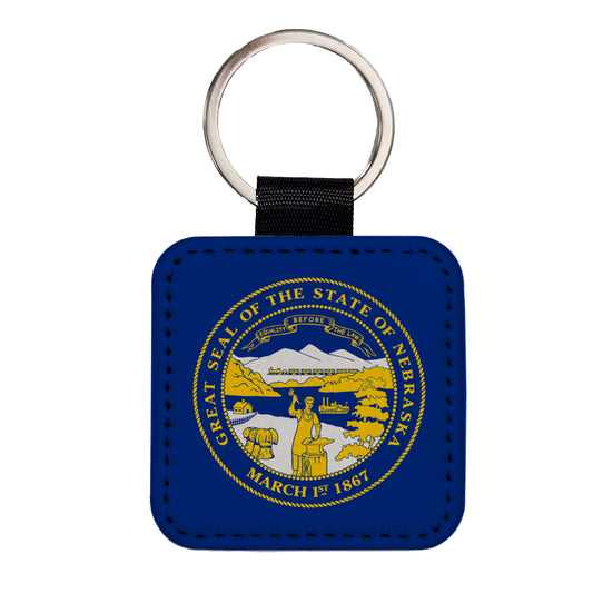 Nebraska NE State Flag Square Faux Leather Keychain
