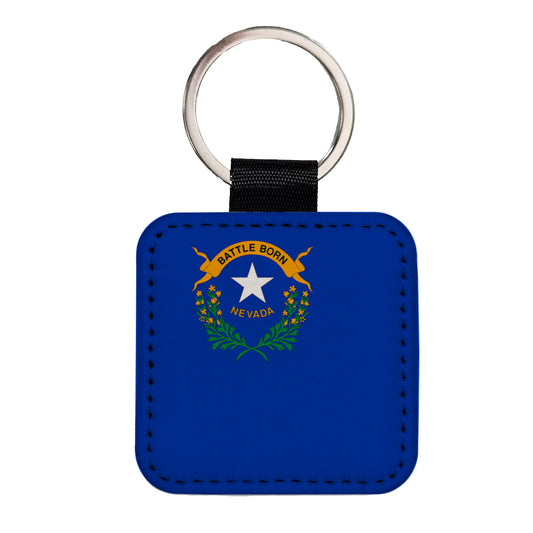 Nevada NV State Flag Square Faux Leather Keychain