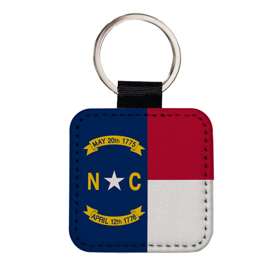 North Carolina State Flag Square Faux Leather Keychain