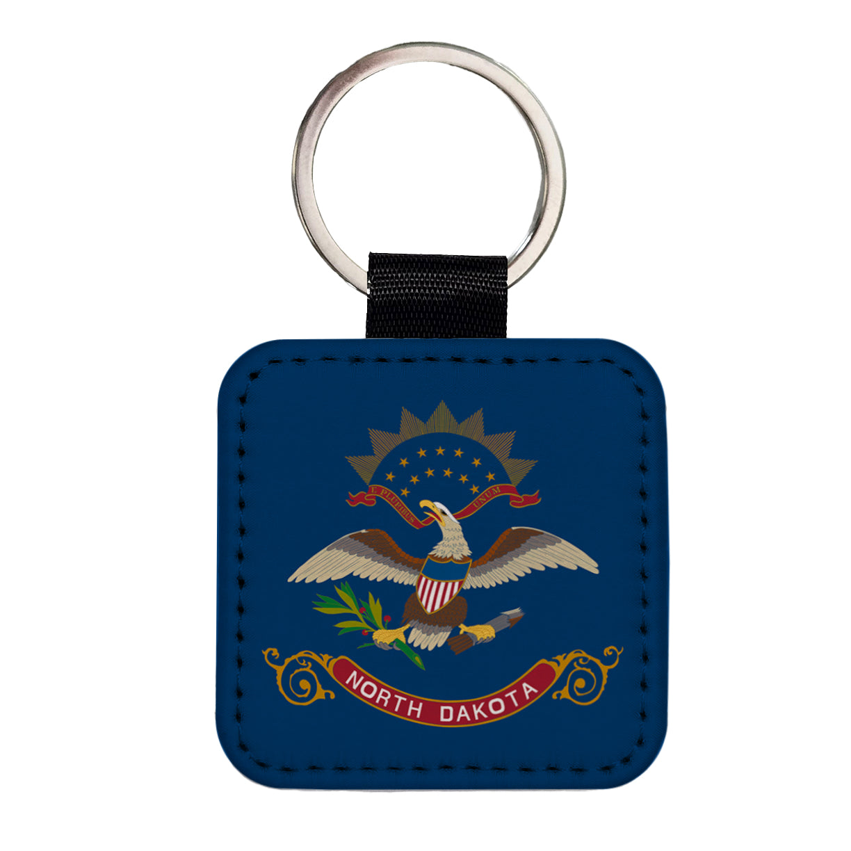 North Dakota ND State Flag Square Faux Leather Keychain