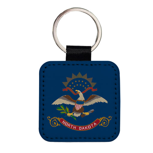 North Dakota ND State Flag Square Faux Leather Keychain