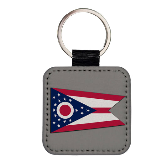 Ohio OH State Flag Square Faux Leather Keychain