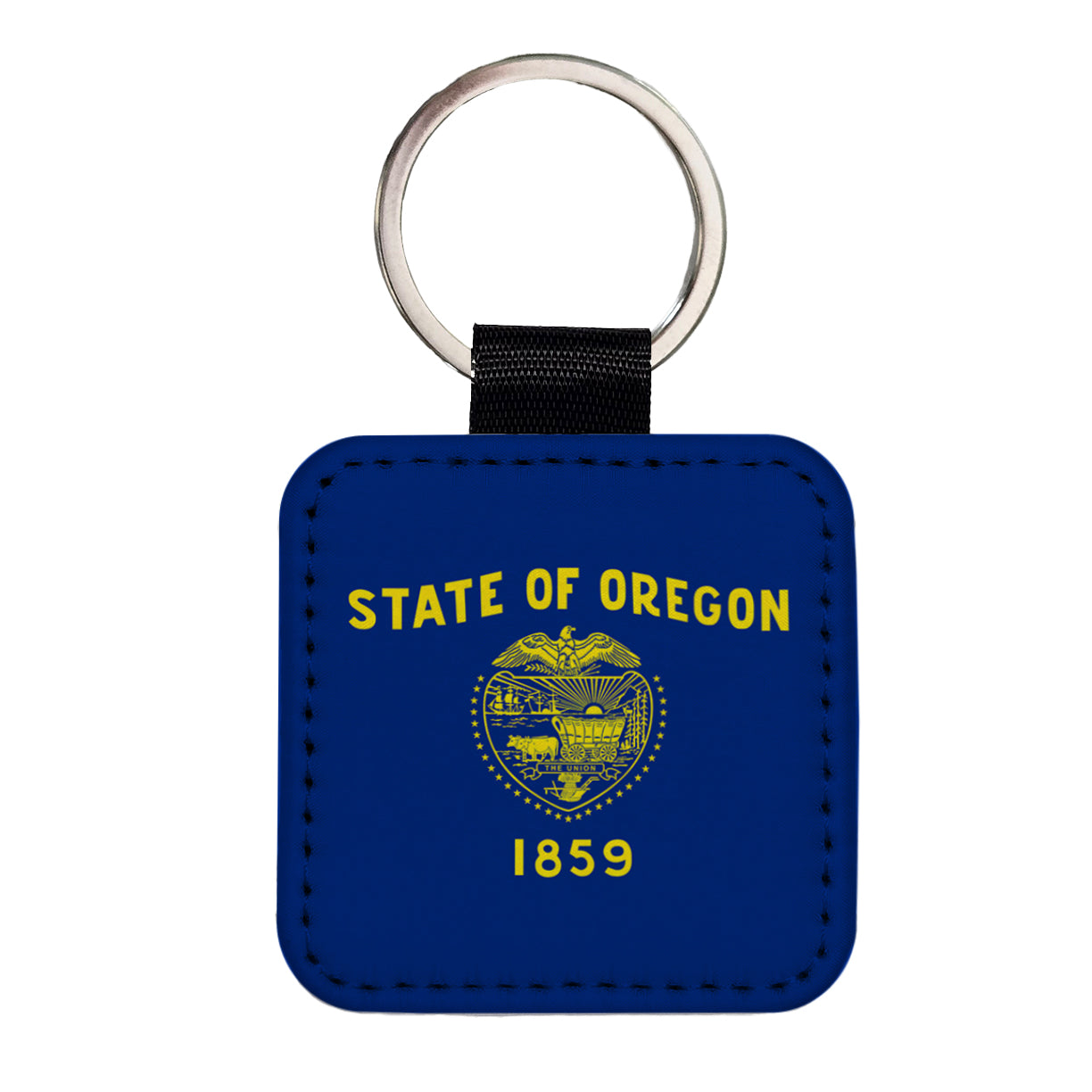 Oregon OR State Flag Square Faux Leather Keychain