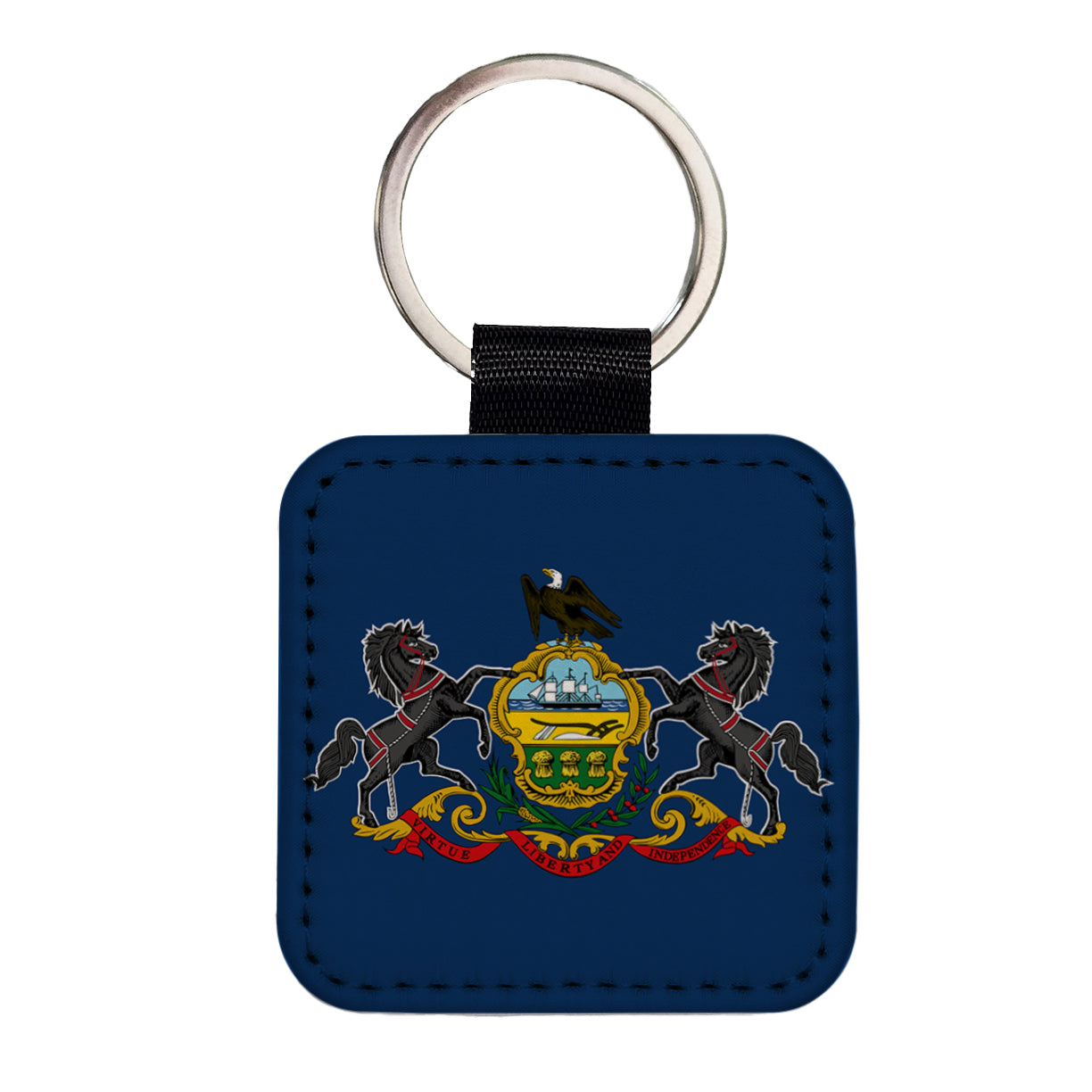 Pennsylvania PA State Flag Square Faux Leather Keychain
