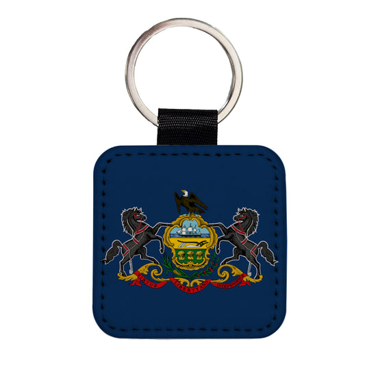 Pennsylvania PA State Flag Square Faux Leather Keychain