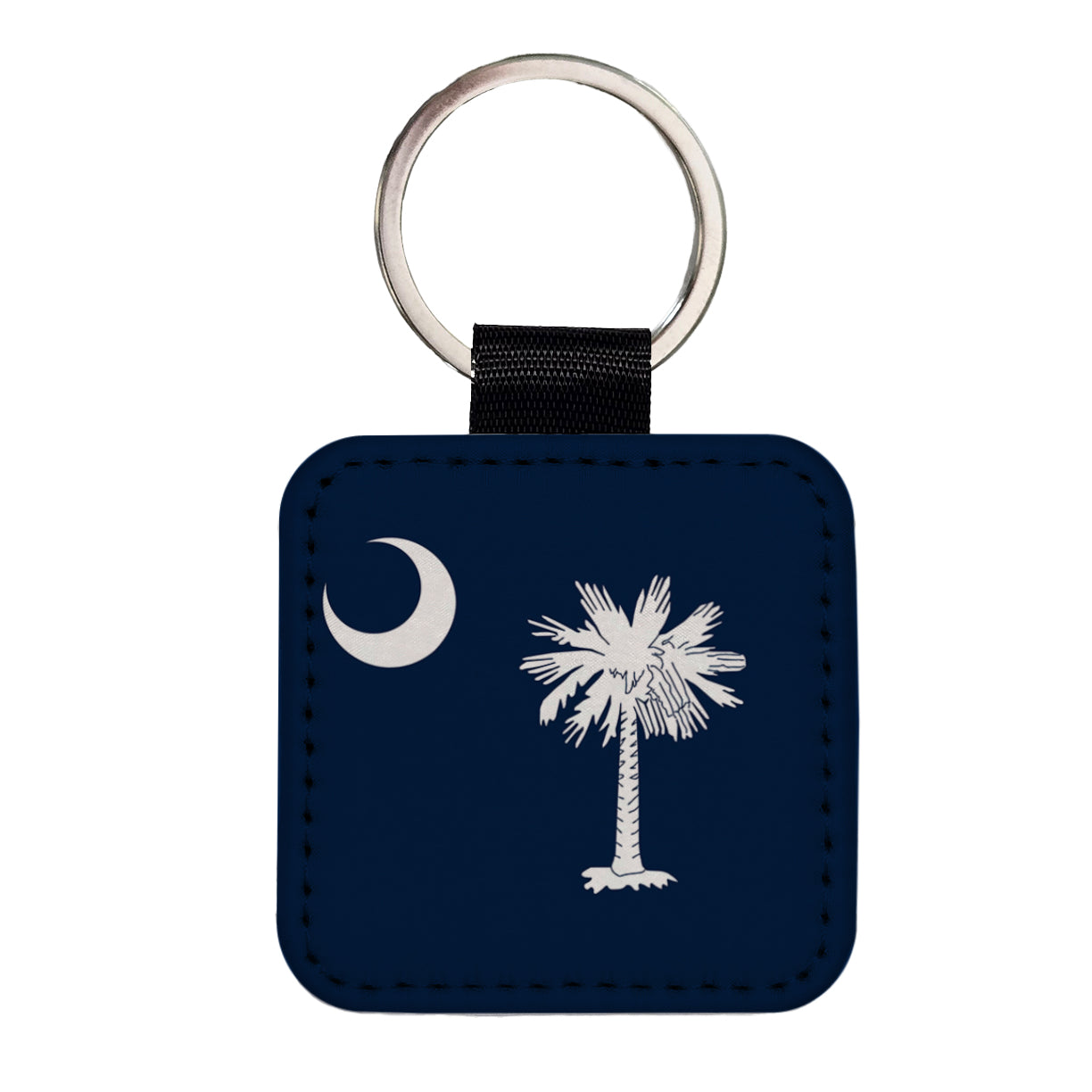 South Carolina SC State Flag Square Faux Leather Keychain