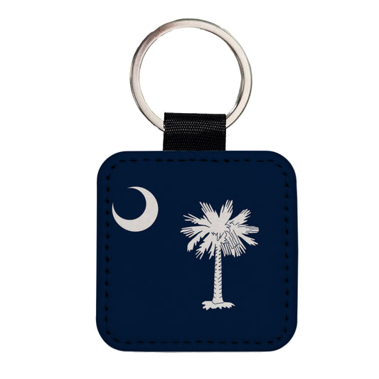 South Carolina SC State Flag Square Faux Leather Keychain