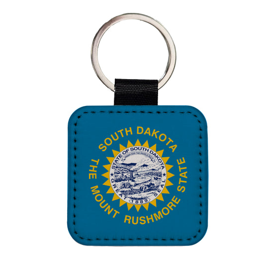 South Dakota SD State Flag Square Faux Leather Keychain