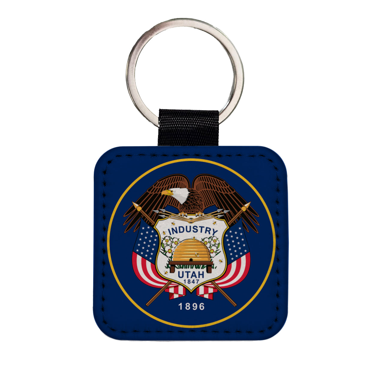 Utah UT State Flag Square Faux Leather Keychain