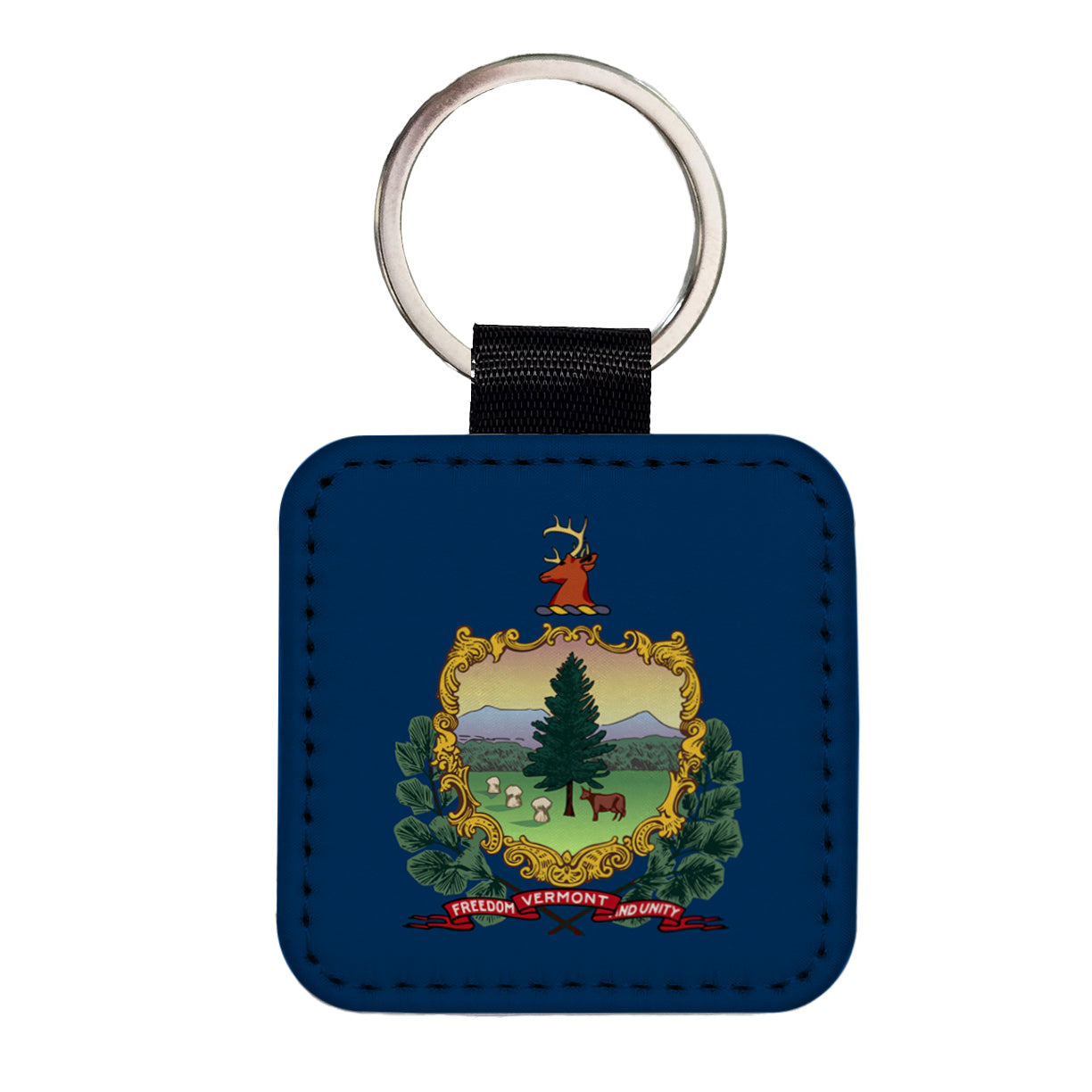 Vermont VT State Flag Square Faux Leather Keychain