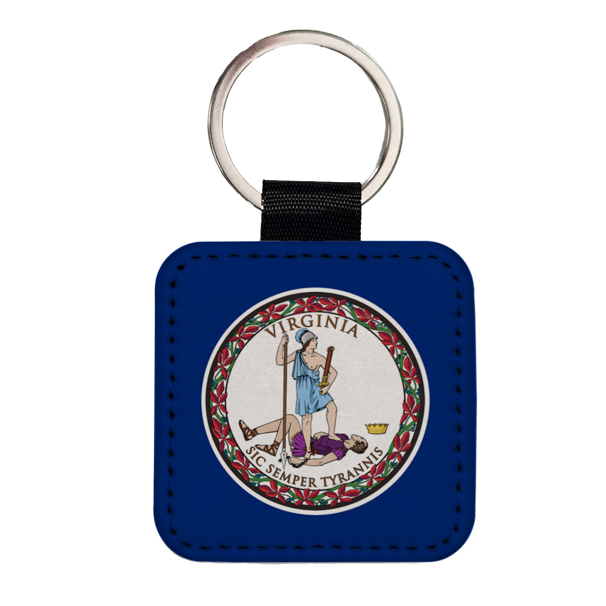 Virginia VA State Flag Square Faux Leather Keychain
