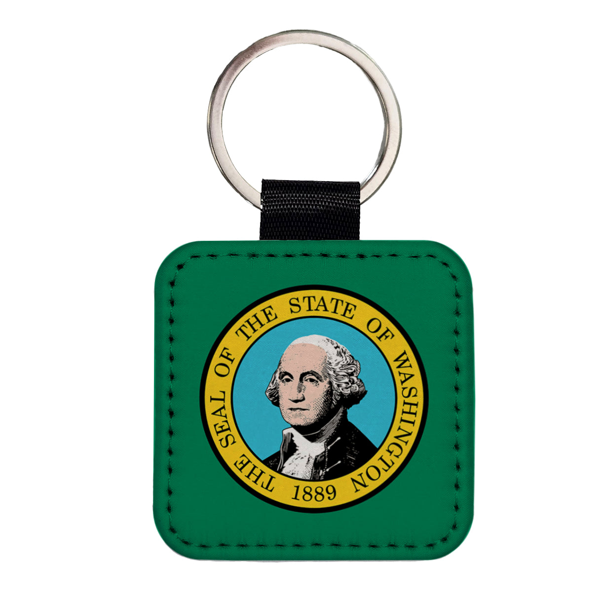 Washington WA State Flag Square Faux Leather Keychain