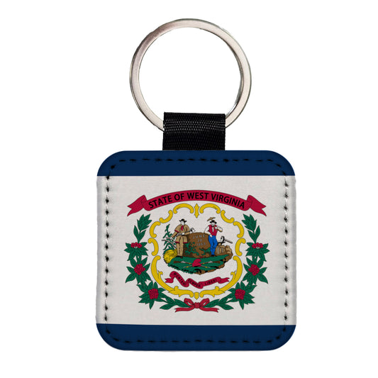 West Virginia WV State Flag Square Faux Leather Keychain