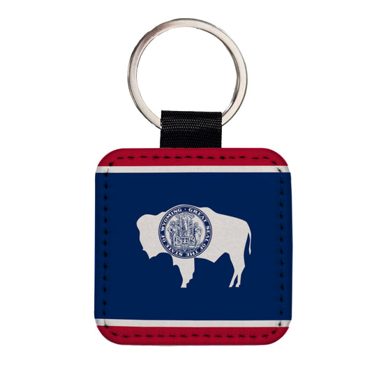 Wyoming WY State Flag Square Faux Leather Keychain