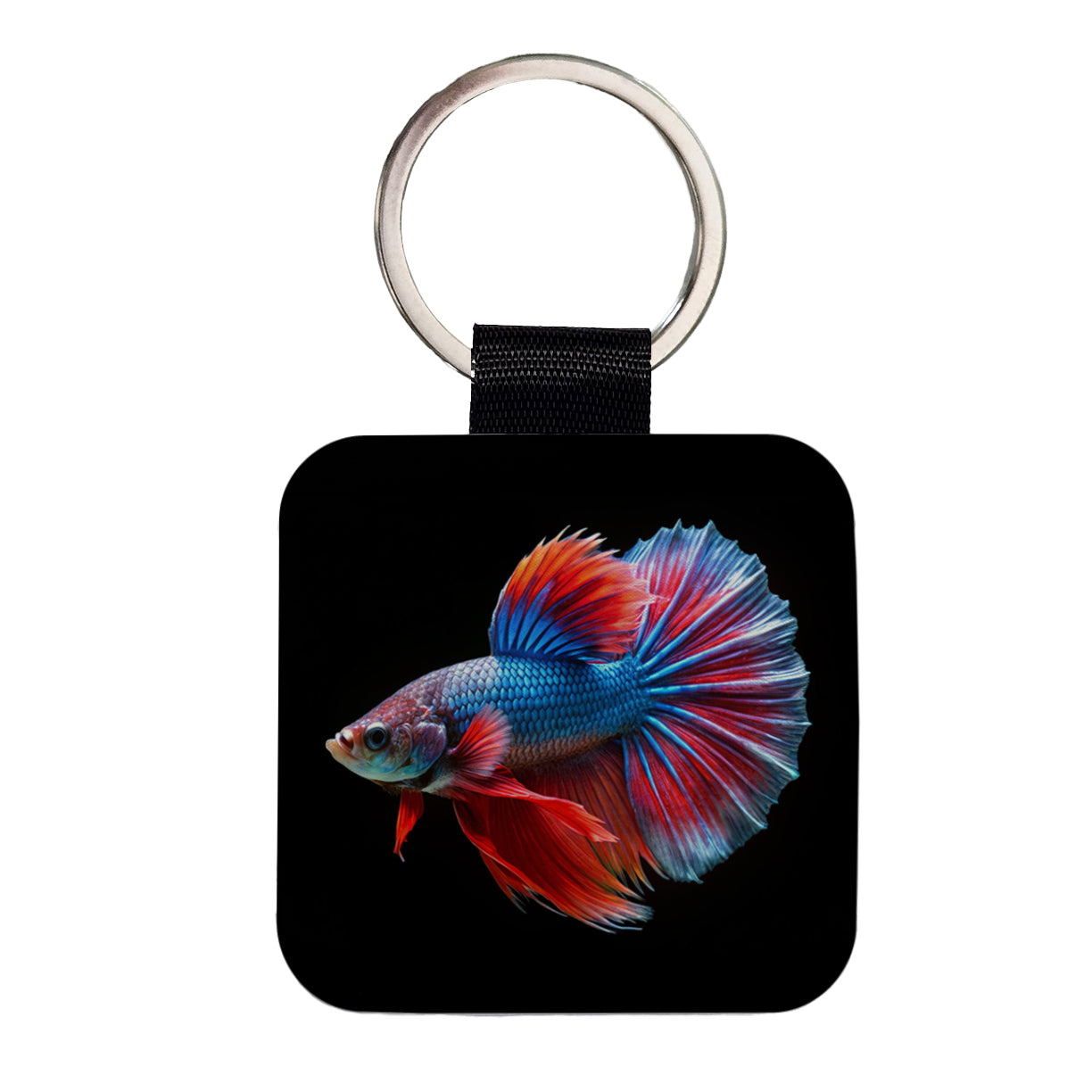 Betta Siamese Fighting Fish Square Faux Leather Keychain