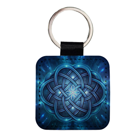 Blue Celtic Knot Eternity Love Square Faux Leather Keychain
