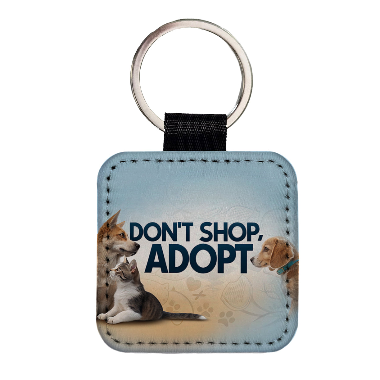 Don't Shop Adopt Dog Cat Rescue Square Faux Leather Keychain