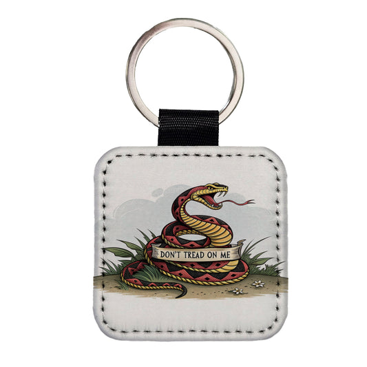 Don't Tread On Me Snake Square Faux Leather Keychain