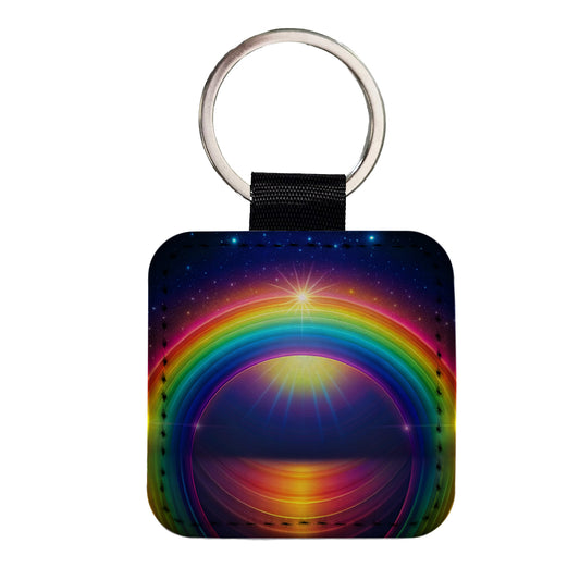 Glowing Rainbow Square Faux Leather Keychain