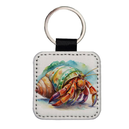 Hermit Crab Watercolor Square Faux Leather Keychain