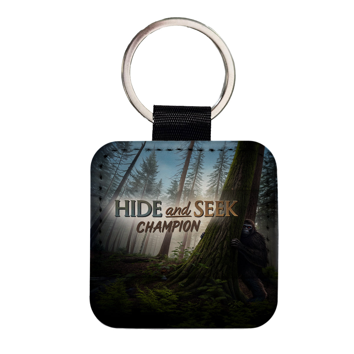 Hide And Seek Champion Big Foot Hiding Square Faux Leather Keychain