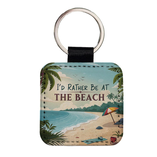 I'd Rather Be At The Beach Tropical Square Faux Leather Keychain