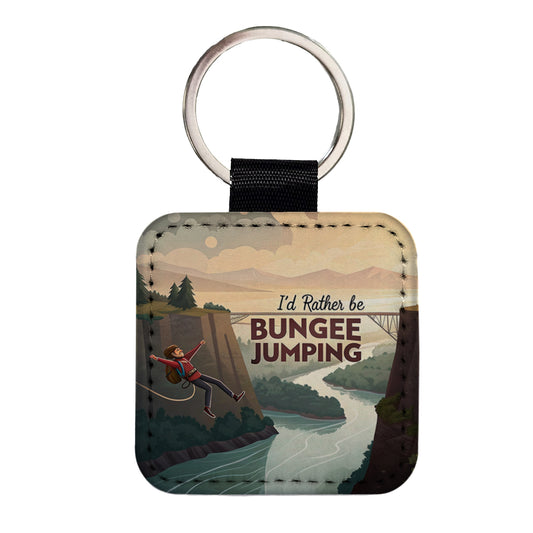 I'd Rather Be Bungee Jumping Square Faux Leather Keychain