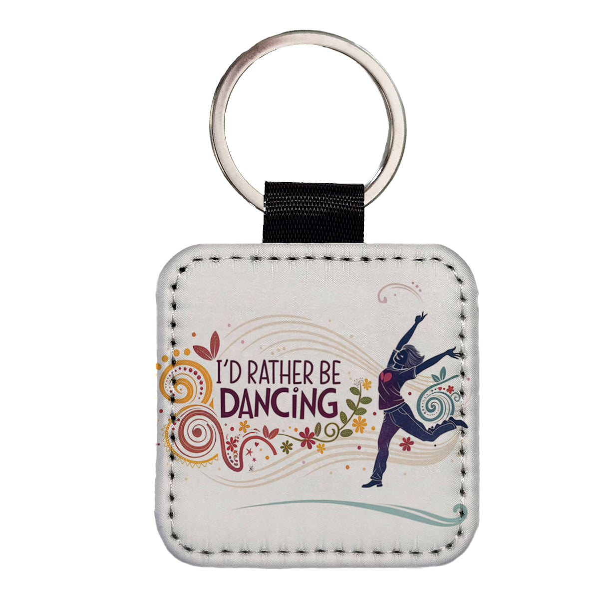 I'd Rather Be Dancing Dancer Square Faux Leather Keychain