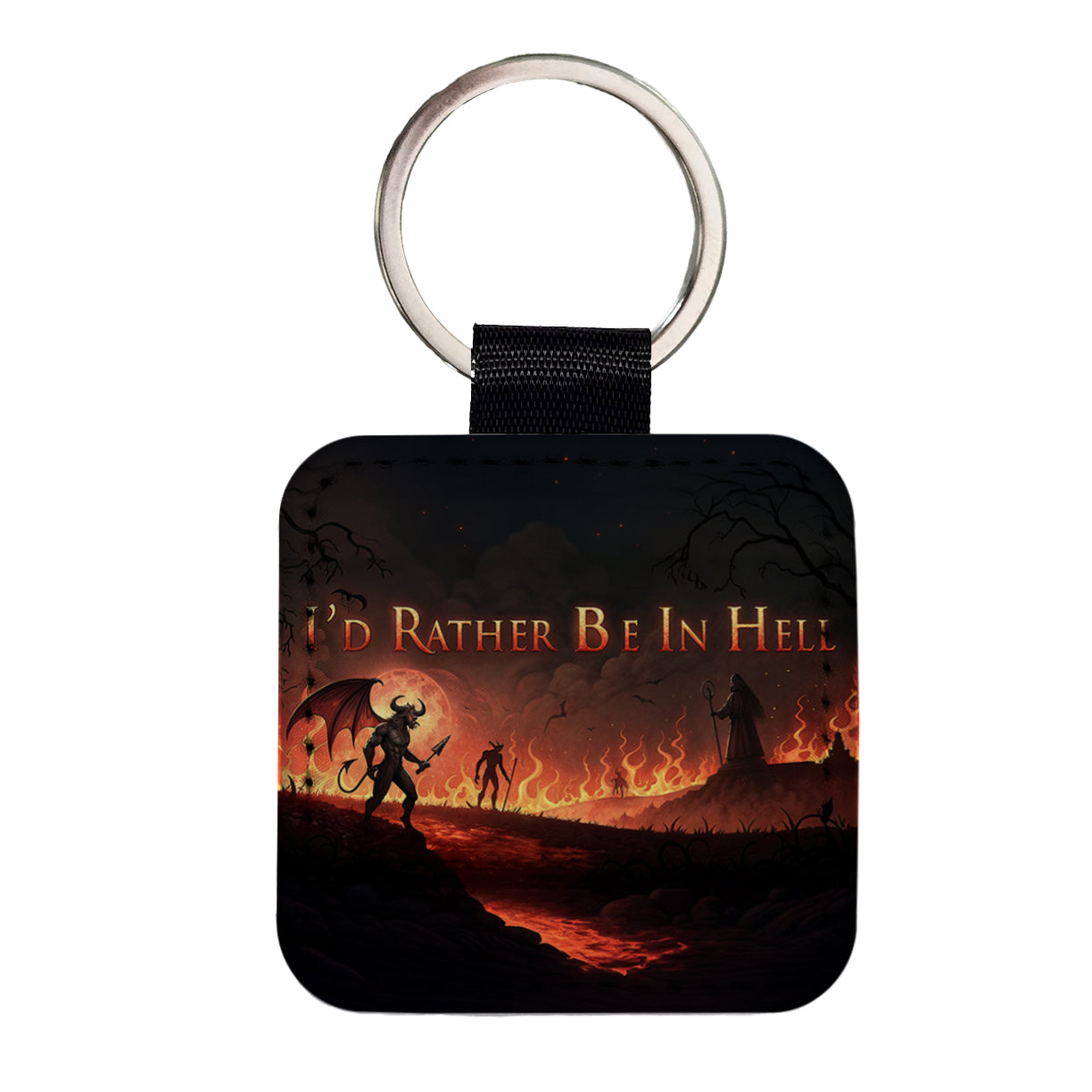 I'd Rather Be In Hell Funny Square Faux Leather Keychain