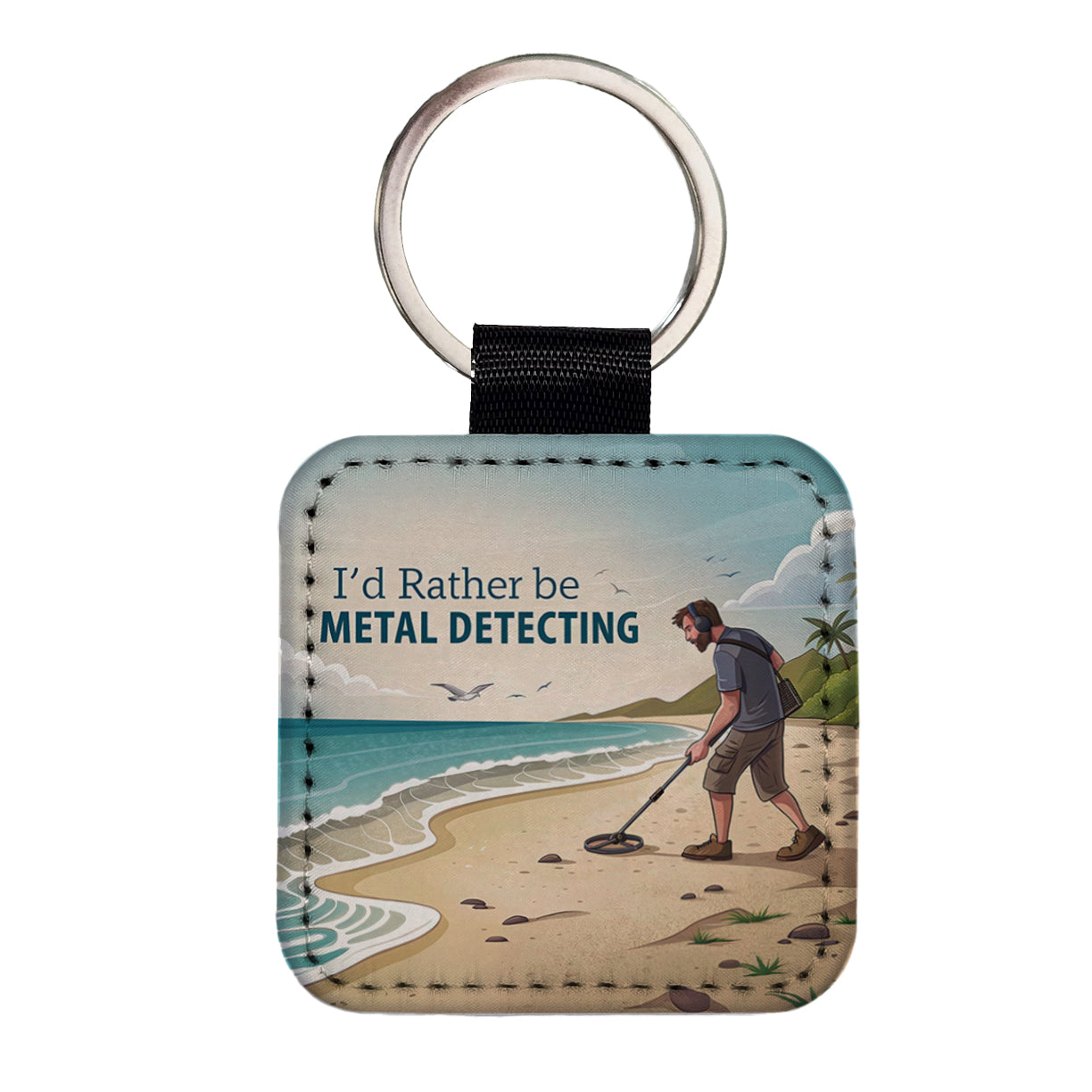 I'd Rather Be Metal Detecting Square Faux Leather Keychain